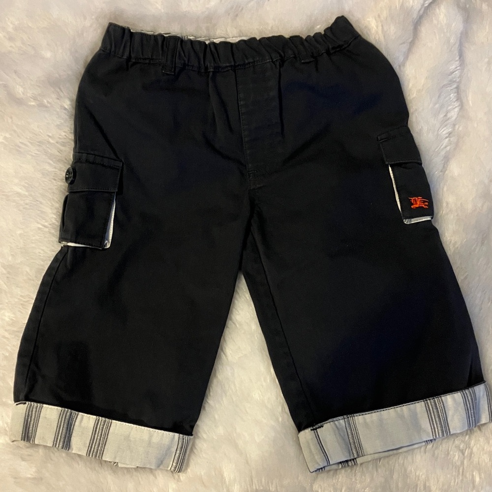 Blue Cargo Pants with Striped Cuffs